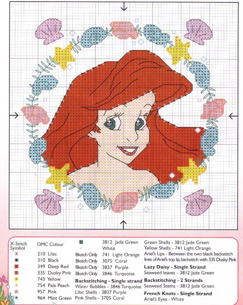 schema-punto-croce-ariel-principessa-disney