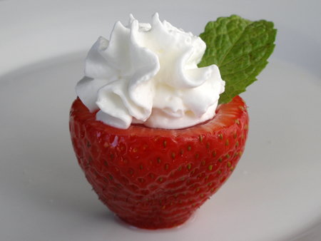 Strawberry with Whipped Cream and Mint