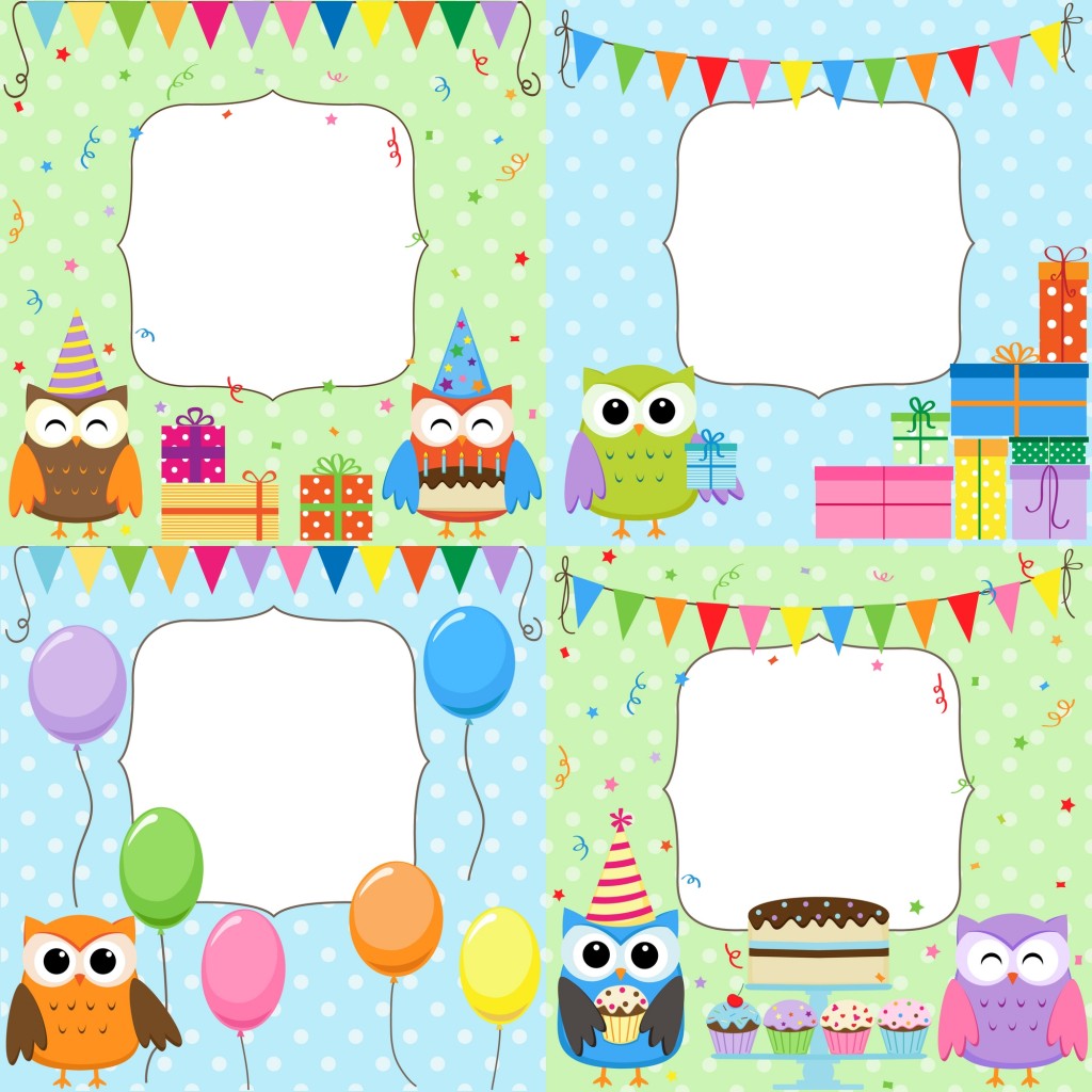 Set of vector birthday cards with cute owls.