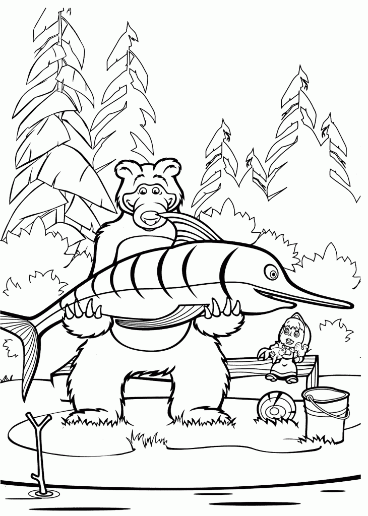 Disegni da colorare a tema Masha e Orso_5