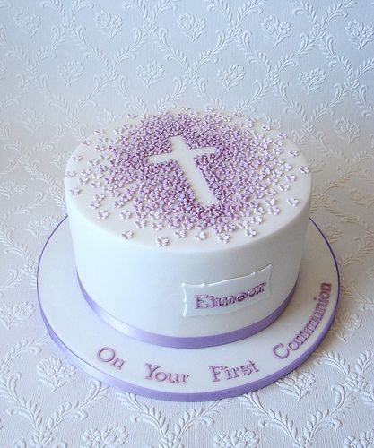 torte per la prima comunione per bambina_croce e fiorellini