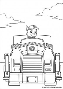 Disegni della Paw Patrol da stampare gratis_Rocky e il suo mezzo di trasporto green