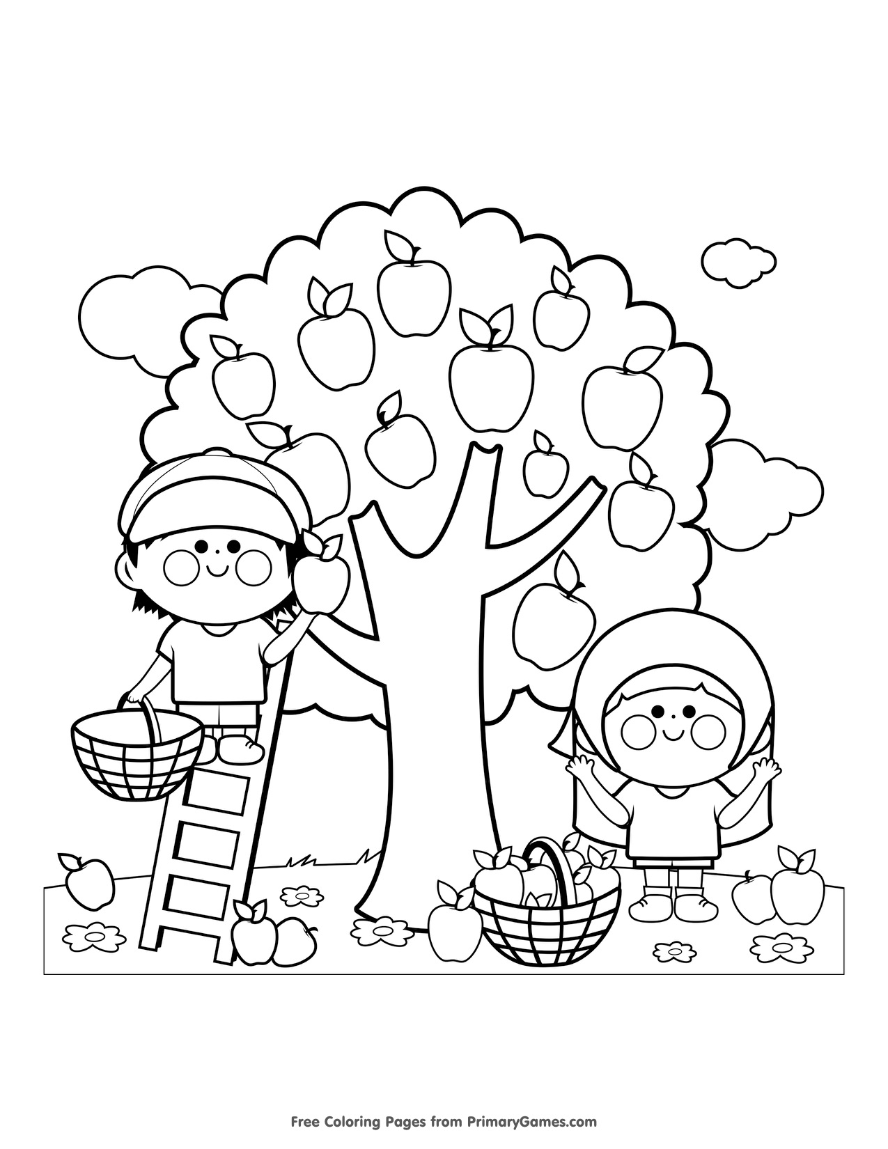 Disegni Dell Autunno Da Colorare E Stampare Gratis Bambini Che Raccolgono Le Mele Blogmamma It