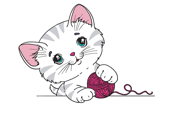 disegni di gatti da colorare e stampare gratis _ gattina con gomitolo
