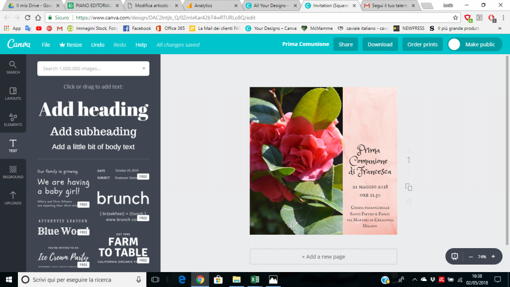 inviti digitali prima comunione canva