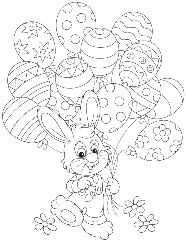 biglietti di Pasqua da colorare per bambini con coniglietto e uova