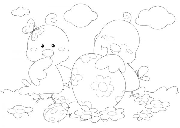 biglietti di Pasqua da colorare per bambini con pulcini