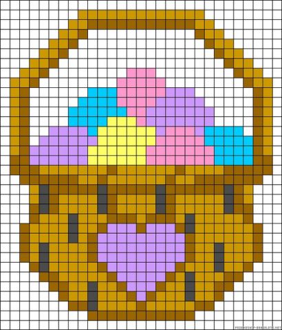 schemi pixel art da stampare _cestino con uova colorate