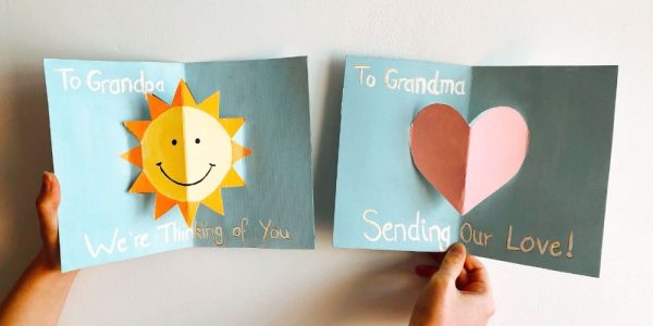 biglietti per la festa dei nonni pop up con sole e cuore