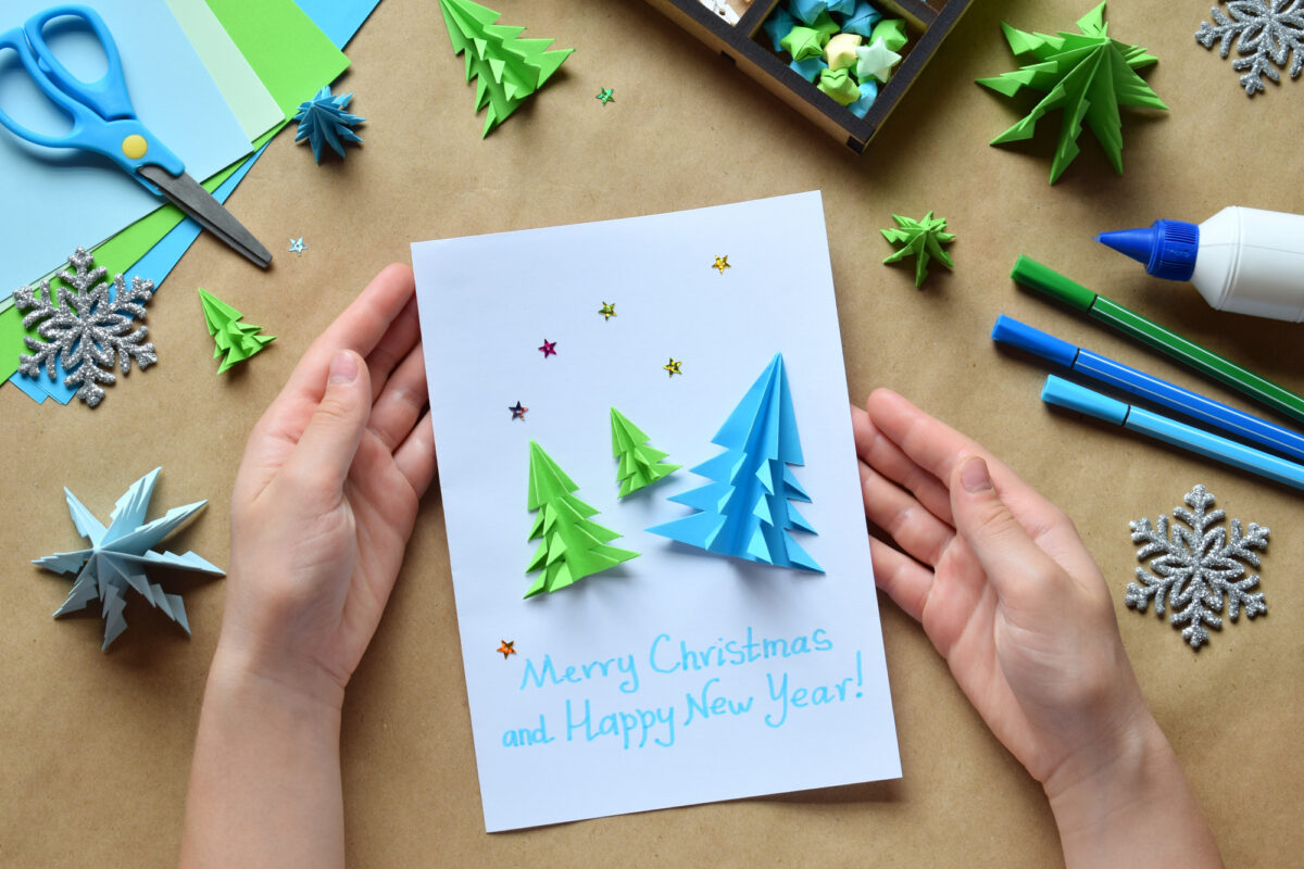 biglietto di natale pop up 3D con albero in origami